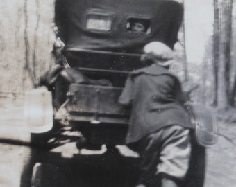 Push Harder Honey - Vintage 1920's Girl Pushing A Car Snapshot Photo