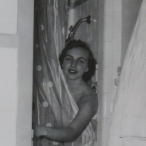Sexy 1950's College Co-ed Caught in the Shower Snapshot Photo