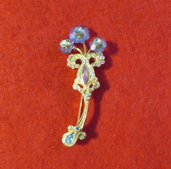 Gorgeous 1990's Swarovski Crystal Gold Tone Flora… - image 1