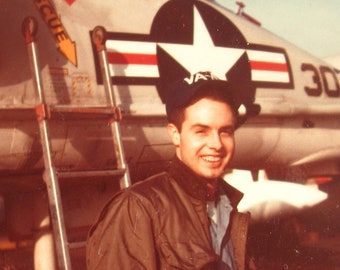 1950's US Air Force Pilot & His Jet Airplane Kodachrome Snapshot Photo
