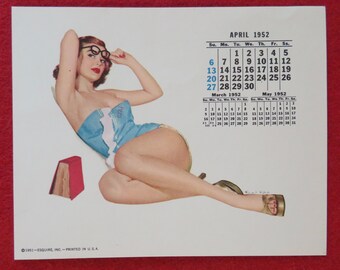 Vintage April 1952 Sexy Pin up Girl Calendar Page - Etsy