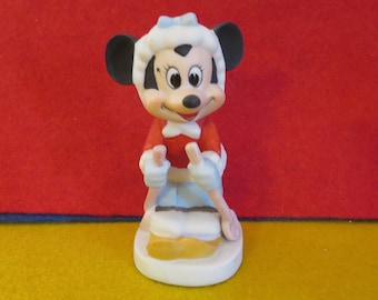 Vintage 1970's Walt Disney Productions Minnie Mouse Skiing Porcelain Figurine - Made In Korea