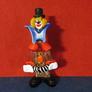 Vintage 1970s Murano Art Glass Millefiori Clown Squeezebox Figurine - 8&quot;