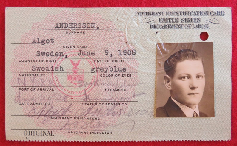 Obsolete 1920's US Immigrant Department Of Labor ID Identification Card With Photo image 3