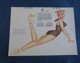 Original April 1956 Sexy Pin Up Girl Calendar Page By George Petty