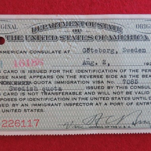 Obsolete 1920's US Immigrant Department Of Labor ID Identification Card With Photo image 2