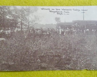 Vintage 1910 Wabash Valley Railroad Train Accident Kingsland Indiana RPPC Real Photo Postcard