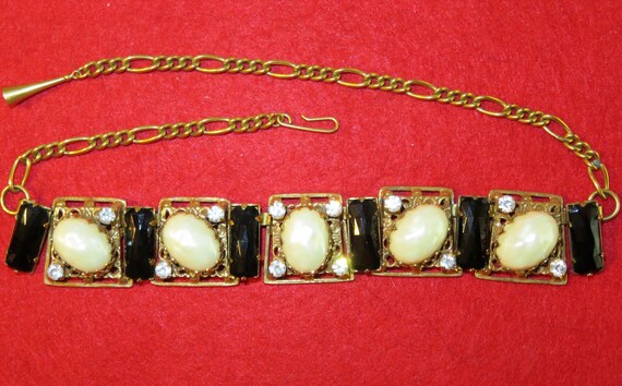 Outstanding 1950's Faux Pearl Rhinestone Gold Ton… - image 7