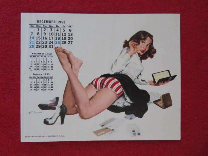 Vintage December 1952 Sexy Pin up Girl Calendar Page Etsy