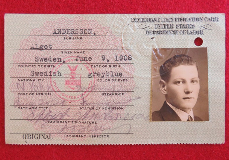 Obsolete 1920's US Immigrant Department Of Labor ID Identification Card With Photo image 8