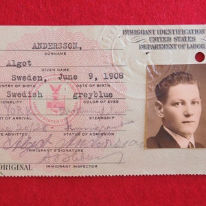 Obsolete 1920's US Immigrant Department Of Labor ID Identification Card With Photo image 6