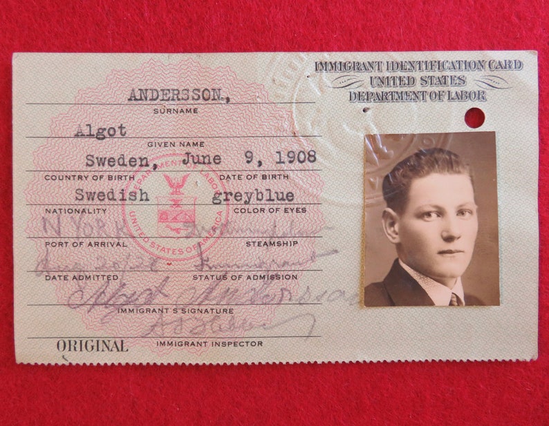Obsolete 1920's US Immigrant Department Of Labor ID Identification Card With Photo image 6