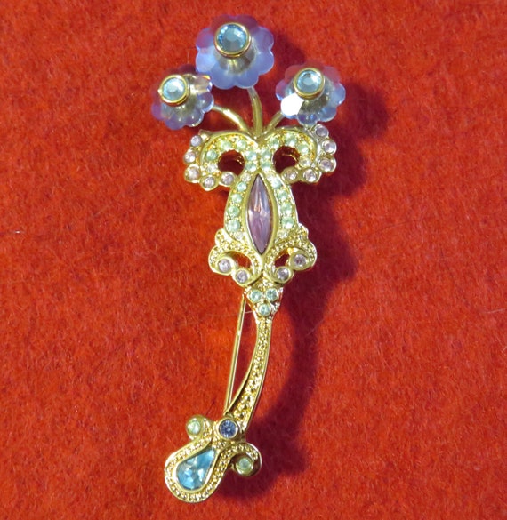 Gorgeous 1990's Swarovski Crystal Gold Tone Flora… - image 3