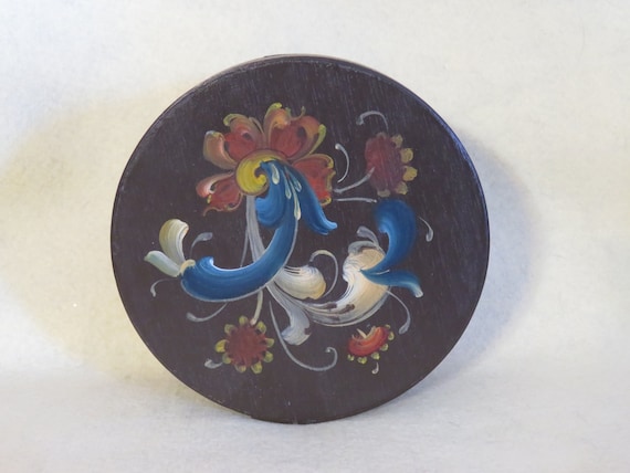 Vintage 1950's Hand Painted Swedish Wooden Trinket Box Signed Rusing