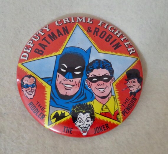 Original 1966 Batman Robin Deputy Crime Fighter Large Pin Back