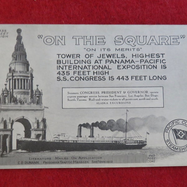 Scarce 1915 Pan Pacific Exposition San Francisco World's Fair Pacific Coast Steamship Company Souvenir Postcard