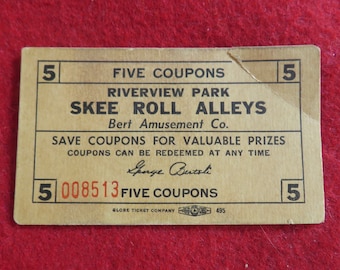 Original 1940's Riverview Park Chicago Skee Roll Alleys Coupon - Bert Amusement Co.