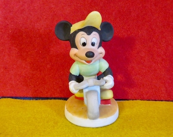 Vintage 1970's Walt Disney Productions Mickey Mouse Bicycling Cyclist Porcelain Figurine - Made In Korea