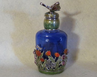 Vintage 1980's Monet Enamel Perfume Bottle With Butterfly Dropper - NOS New Old Stock