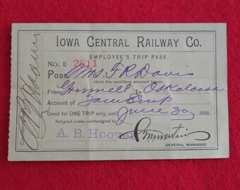 1898 Maine Central Railroad pass 1898 Maine Central Railroad pass