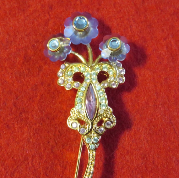 Gorgeous 1990's Swarovski Crystal Gold Tone Flora… - image 5