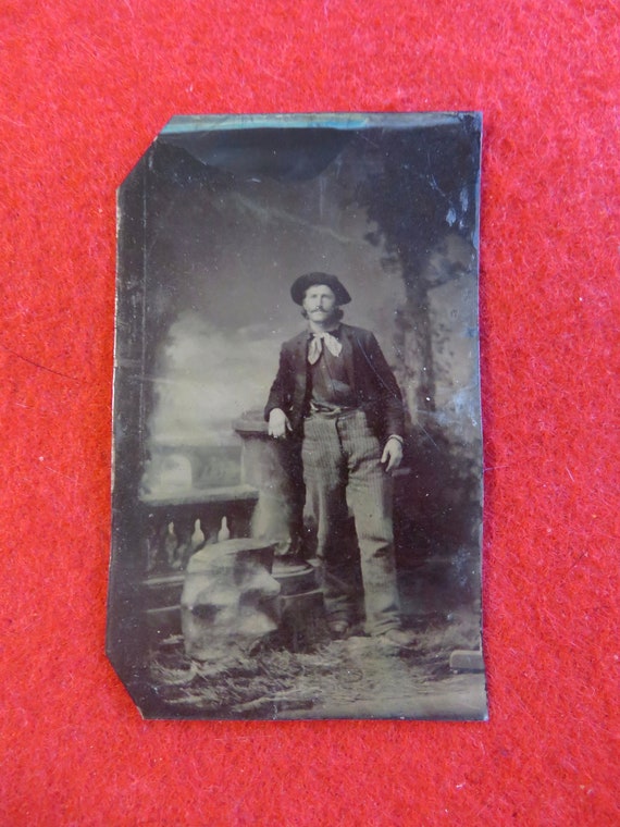 Original 1870's Handsome Cowboy Tin Type - Tintype Studio Photo - Pioneer Photograph