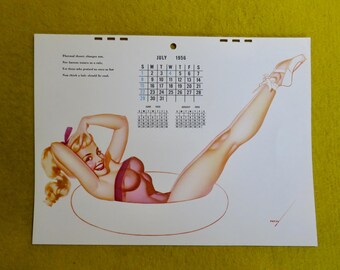 Original July 1956 Sexy Pin Up Girl Calendar Page By George Petty