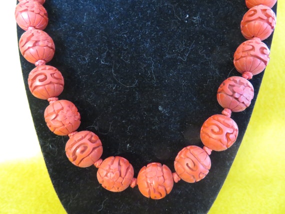 Vintage Chinese Cinnabar Bangle Bracelet & Matchi… - image 6