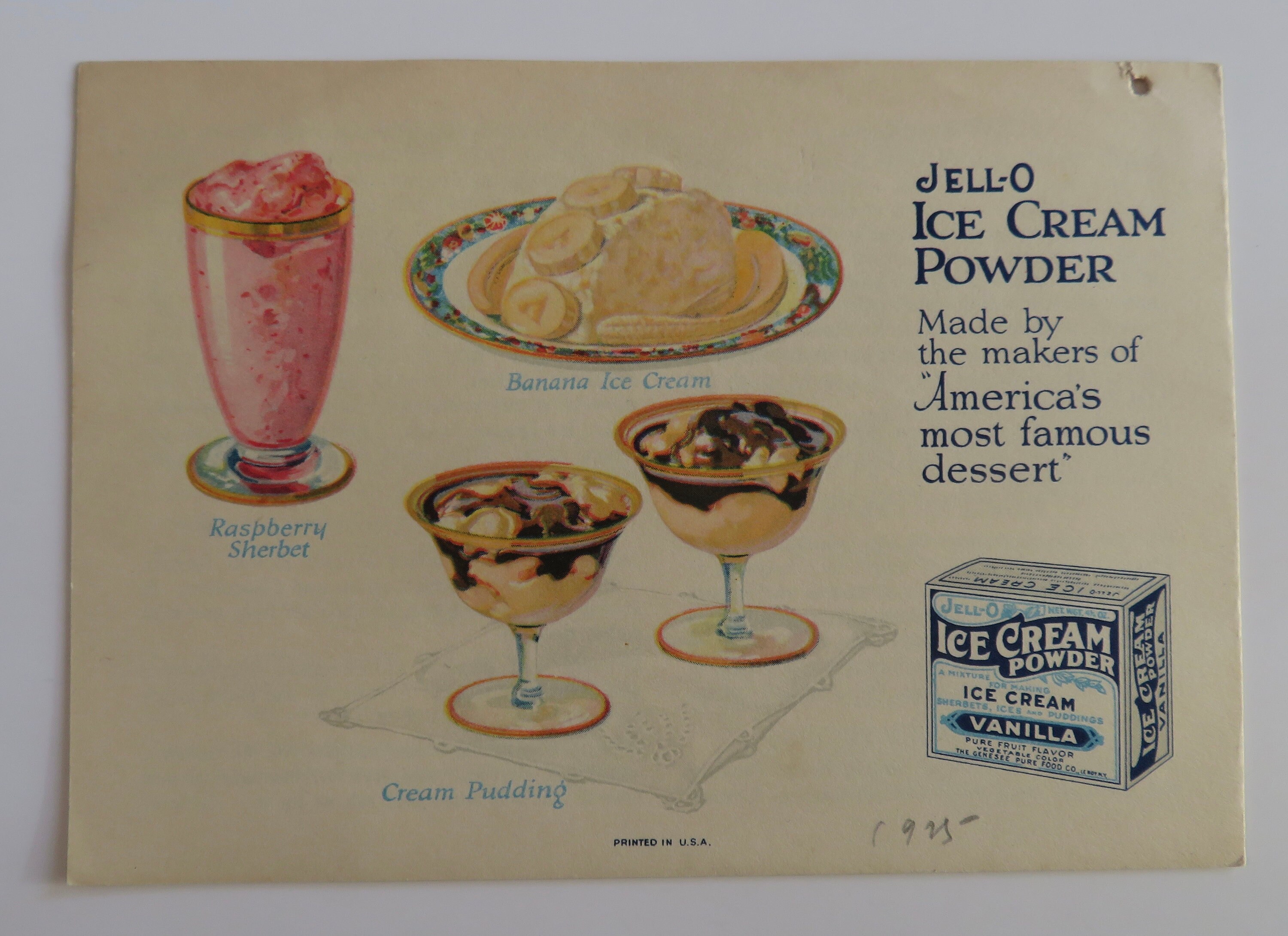 Original 1925 Jell-o Ice Cream Powder Advertising Promotional Recipe ...