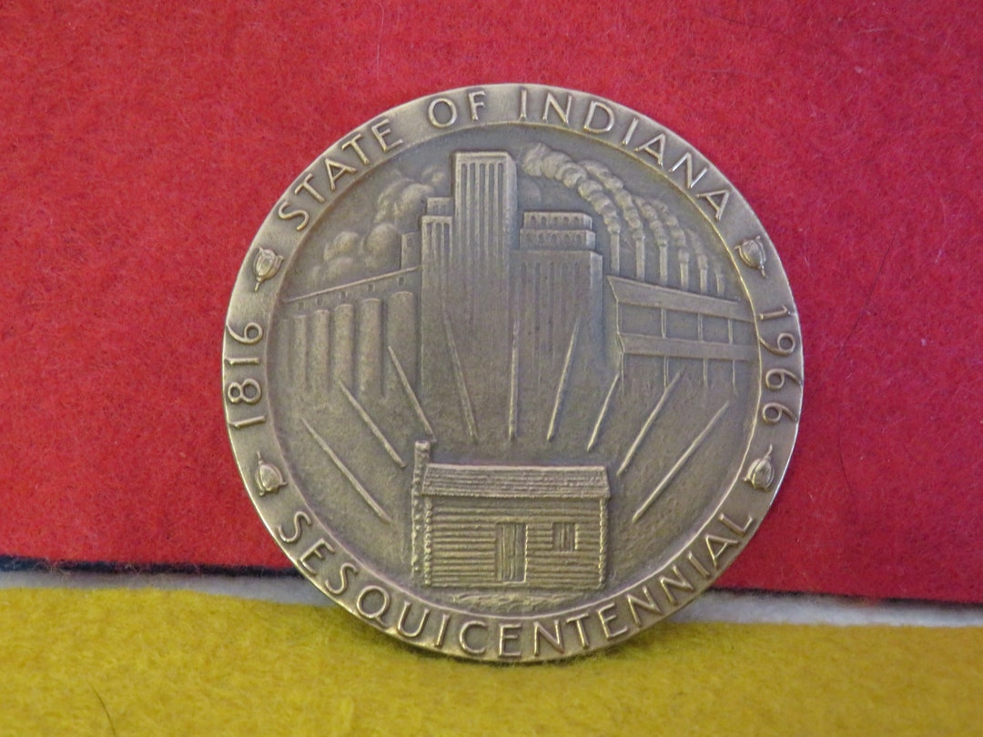 Original 1966 Indiana Sesquicentennial Statehood Bronze Medal Etsy