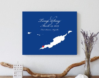 Personalized Anguilla Map: Custom Anguilla Wedding, Engagement Gift, Wedding Guest Book, Wedding Gift, Paper Anniversary Gift