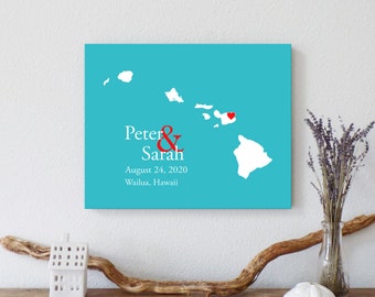 Personalized Hawaii Map: Custom Hawaii Wedding, Engagement Gift, Wedding Guest Book, Wedding Gift, Paper Anniversary Gift