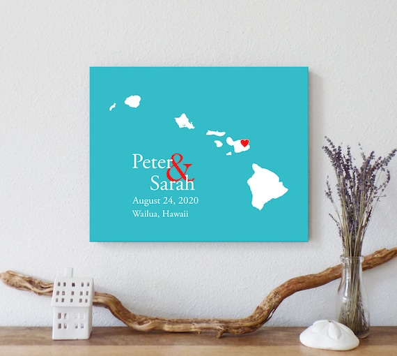 Personalized Hawaii Map Custom Hawaii Wedding Engagement Etsy
