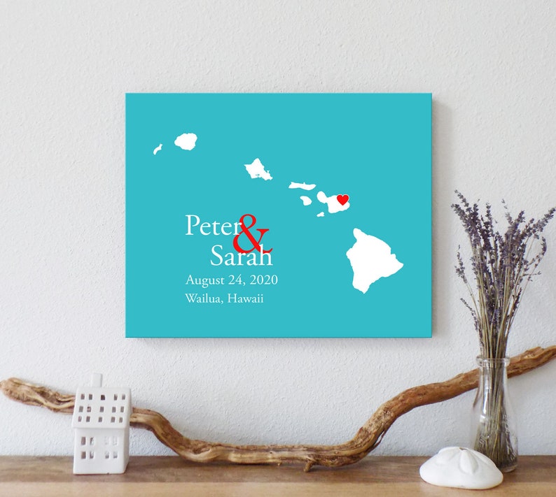 Personalized Hawaii Map: Custom Hawaii Wedding Paper Anniversary Gift Wedding Guest Book Engagement Gift Wedding Gift