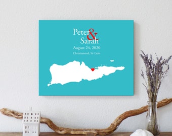 Personalized St Croix Map: St Croix Wedding, Engagement Gift, Wedding Guest Book, Wedding Gift, Paper Anniversary Gift