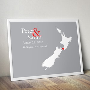 Personalisierte Neuseeland Karte: Benutzerdefinierte Neuseeland Hochzeit, Verlobungsgeschenk, Hochzeitsgästebuch, Hochzeitsgeschenk, Papier Jahrestagsgeschenk