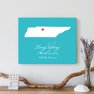 Gepersonaliseerde Tennessee Map: Custom Tennessee Wedding, Engagement Gift, Wedding Guest Book, Wedding Gift, Paper Anniversary Gift