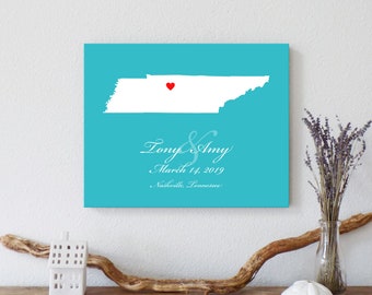 Personalized Tennessee Map: Custom Tennessee Wedding, Engagement Gift, Wedding Guest Book, Wedding Gift, Paper Anniversary Gift