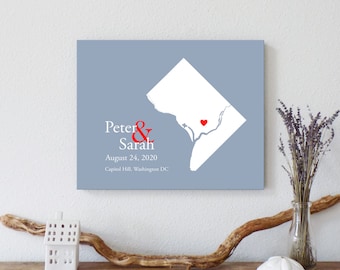 Personalized Washington DC Map: Custom Washington DC Wedding, Engagement Gift, Wedding Guest Book, Wedding Gift, Paper Anniversary Gift