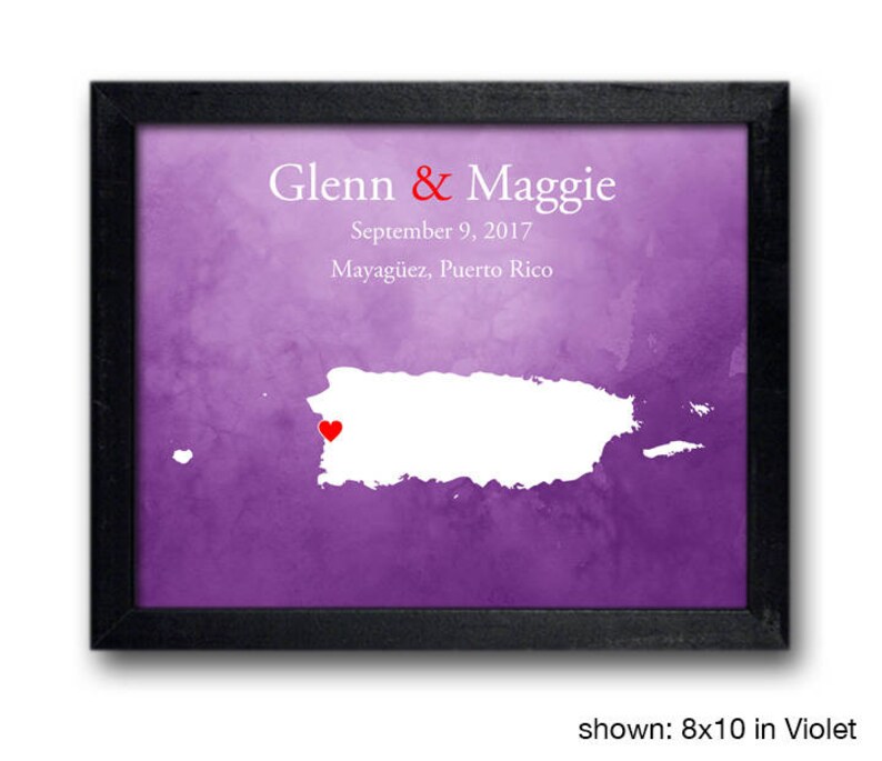 Custom Puerto Rico Map With Watercolor Background: Puerto Rico Wedding ...