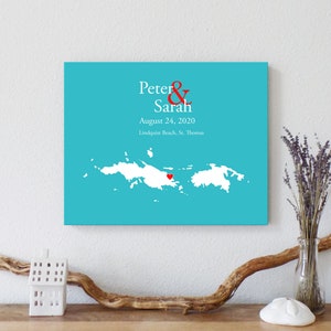 Mapa personalizado de São Tomás e São João: Casamento nas Ilhas Virgens, presente de noivado, livro de visitas de casamento, presente de casamento, presente de aniversário de papel