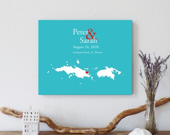 Personalized St Thomas and St John Map: Virgin Islands Wedding, Engagement Gift, Wedding Guest Book, Wedding Gift, Paper Anniversary Gift