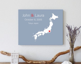 Personalized Japan Map: Custom Japan Wedding, Engagement Gift, Wedding Guest Book, Wedding Gift, Paper Anniversary Gift