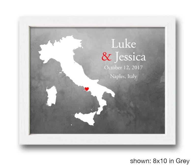 Custom Italy Map with Watercolor Background: Italy Wedding, Engagement Gift, Wedding Guest Book, Wedding Gift, Paper Anniversary Gift 画像 3