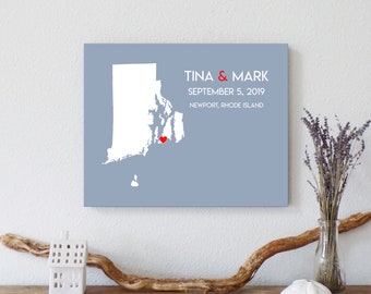 Personalized Rhode Island Map: Custom Rhode Island Wedding, Engagement Gift, Wedding Guest Book, Wedding Gift, Paper Anniversary Gift