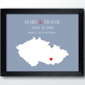 Personalized Czech Republic Map: Custom Czech Republic Wedding, Engagement Gift, Wedding Guest Book, Wedding Gift, Paper Anniversary Gift image 5