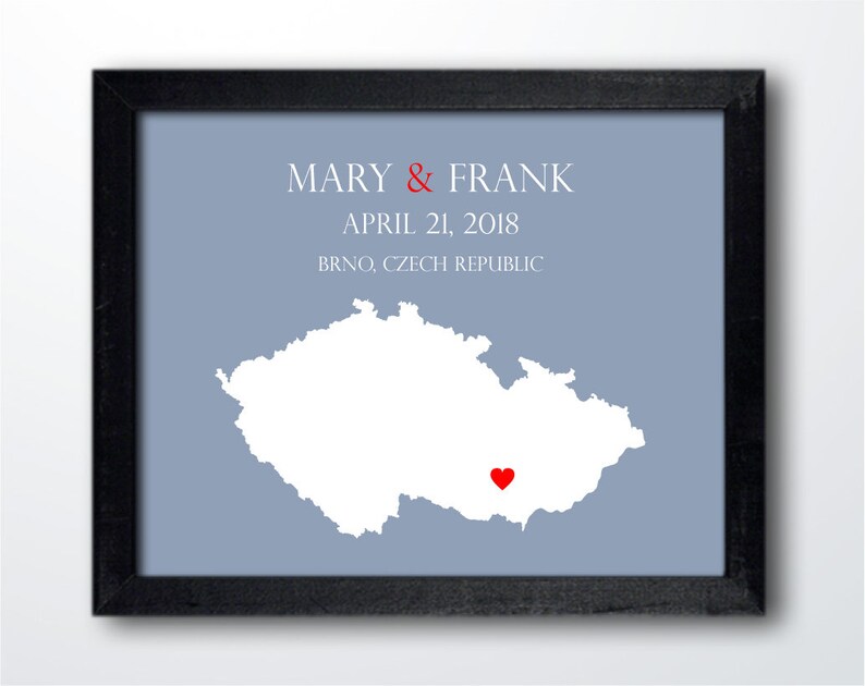 Personalized Czech Republic Map: Custom Czech Republic Wedding, Engagement Gift, Wedding Guest Book, Wedding Gift, Paper Anniversary Gift image 5