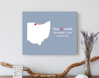 Personalized Ohio Map: Custom Ohio Wedding, Engagement Gift, Wedding Guest Book, Wedding Gift, Paper Anniversary Gift