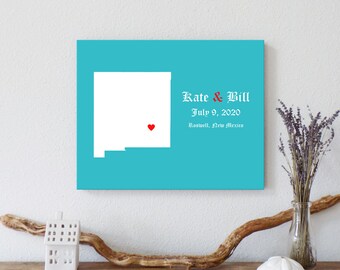 Personalized New Mexico Map: Custom New Mexico Wedding, Engagement Gift, Wedding Guest Book, Wedding Gift, Paper Anniversary Gift