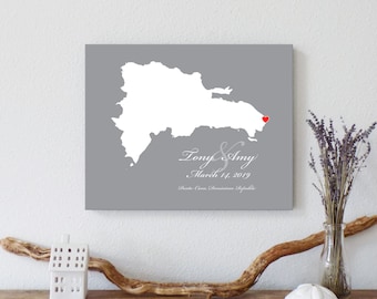 Personalized Dominican Republic Map: Dominican Republic Wedding, Engagement Gift, Wedding Guest Book, Wedding Gift, Paper Anniversary Gift